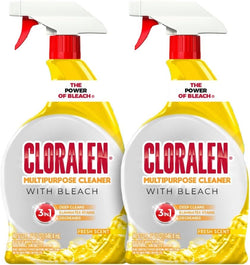 Cloralen All Purpose Cleaner with Bleach Spray - (2 Pack) 32 fl oz - Fresh Scent - 3-in-1 Multipurpose Cleaner Spray - Deep Cleans, Eliminates Stains & Degreases