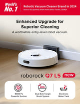 roborock Q7 L5 Robot Vacuum and Mop Combo, 8,000Pa Suction, Upgraded from Q5 Pro, Dual Anti-Tangle System, LiDAR Navigation, No-Go Zones, Self-Charging Robotic Vacuum Cleaner, White