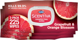 Clorox Scentiva Wipes, Bleach Free Cleaning Wipes, Household Essentials, Dorm Room Essentials, Tahitian Grapefruit Splash, 75 Count (Pack of 3)