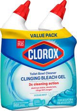 Clorox Toilet Bowl Cleaner, Clinging Bleach Gel, Ocean Mist - 24 Ounces, Pack of 2